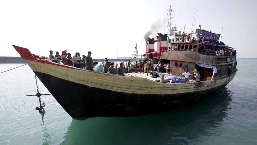 Asylum boat in Indonesian harbour