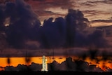 The NASA moon rocket stands ready at sunrise on Pad 39B