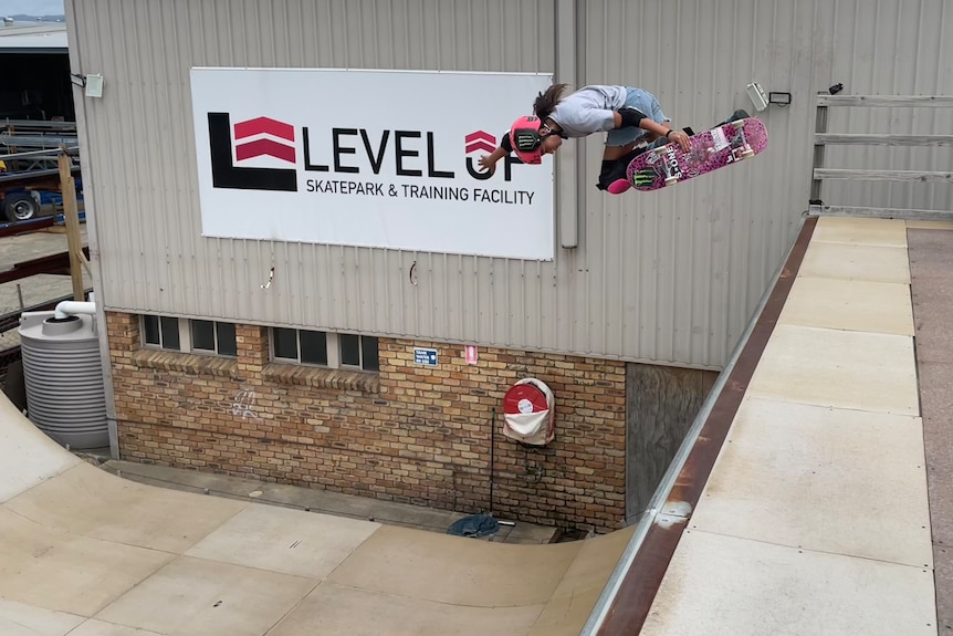 Gold Coast 13-year-old skateboarder Arisa Trew at Level Up Academy in Currumbin Waters