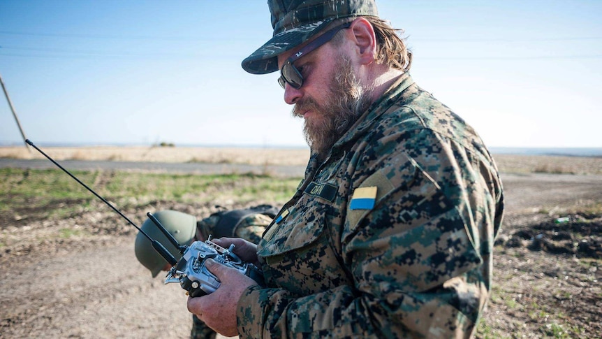 Volodymyr Kochetkov-Sukach controls a drone