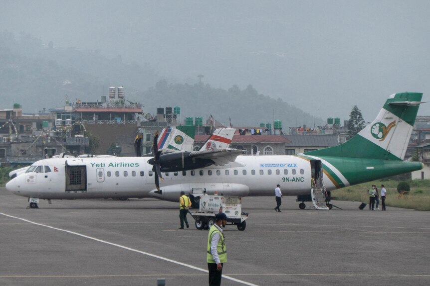 The Yeti Airlines ATR 72-500 plane registration 9N-ANC seen on the tarmac.