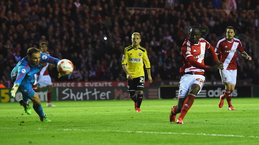 Albert Adomah scores for Middlesbrough against Brentford