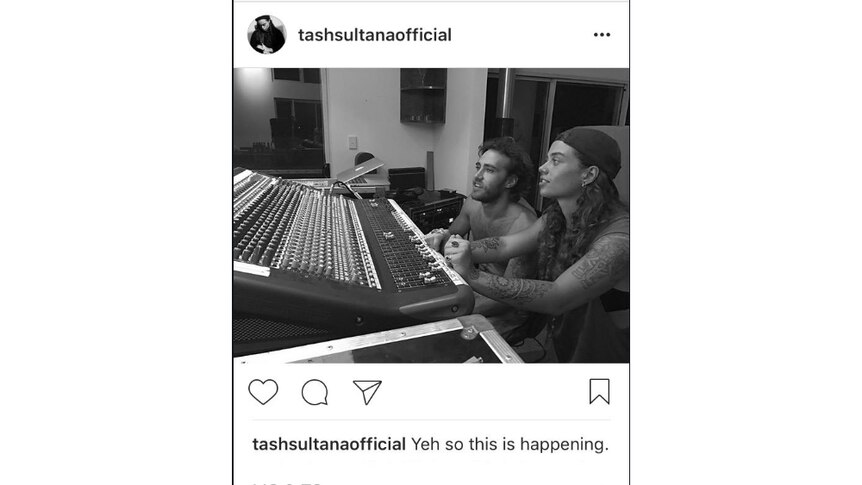 An Instagram post of Tash Sultana and Matt Corby working in a NSW studio together