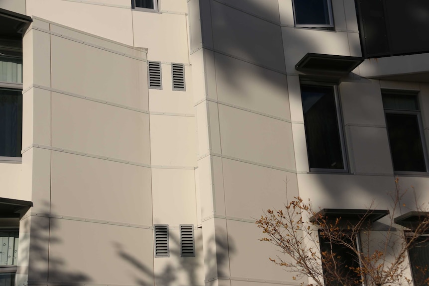 A close up image of the cladding on the Oxford Foyer building in Leederville.