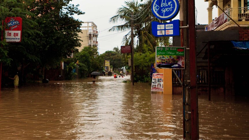 A flooded street in Siem Reap in late September, 2011.