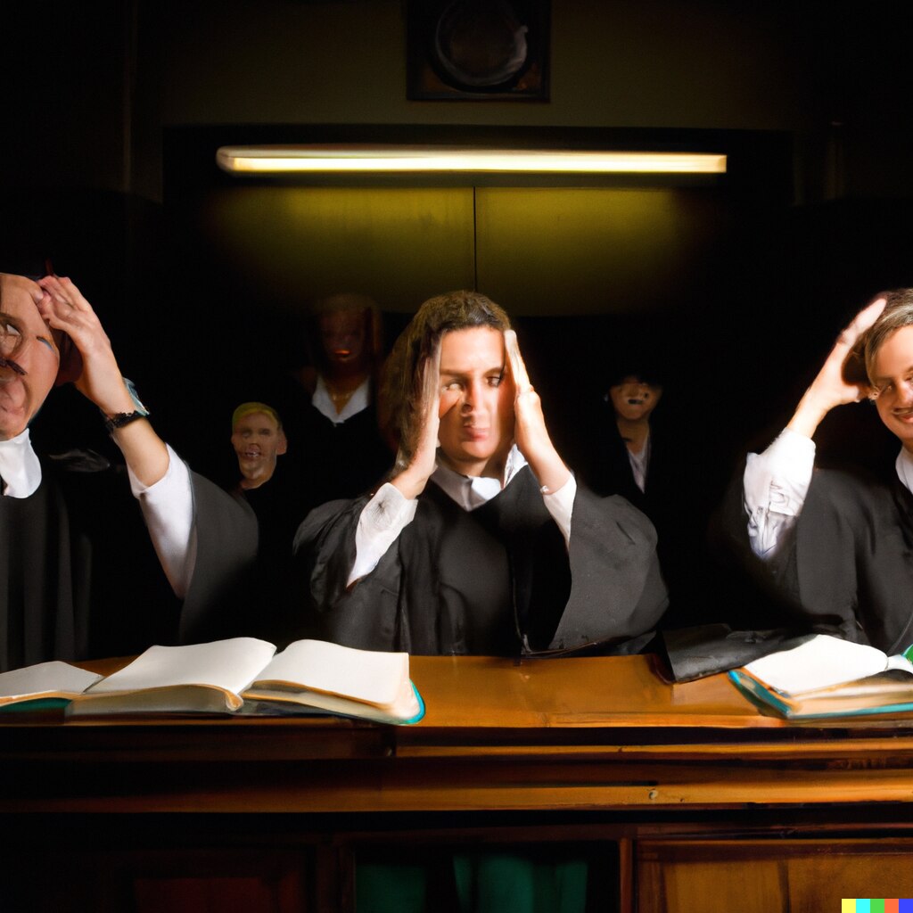 animation of people in black robes holding their heads