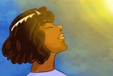 An illustration of a woman with her eyes closed facing the sun in a story about seasonal affective disorder (SAD).