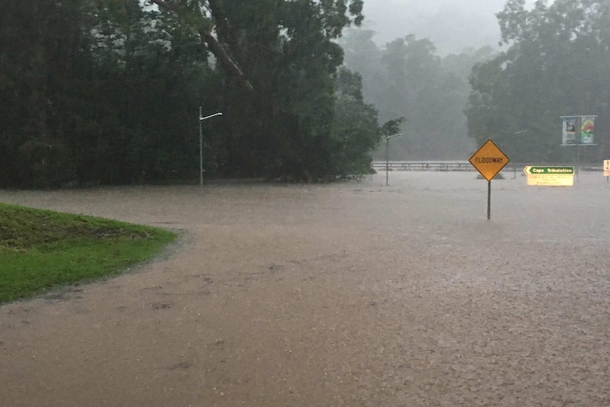 Flooding around the Bloomfield Bridge at Wujal Wujal.