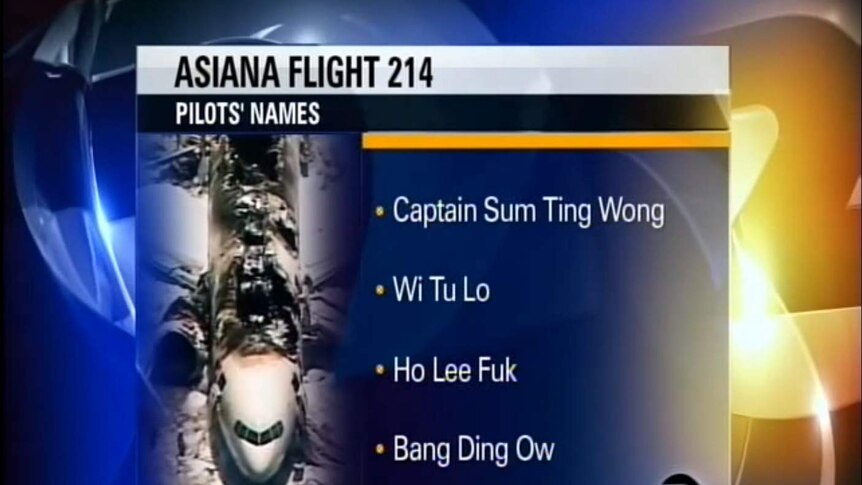 KTVU showed a graphic with phony names during its newscast about the Asiana crash at San Francisco International Airport.