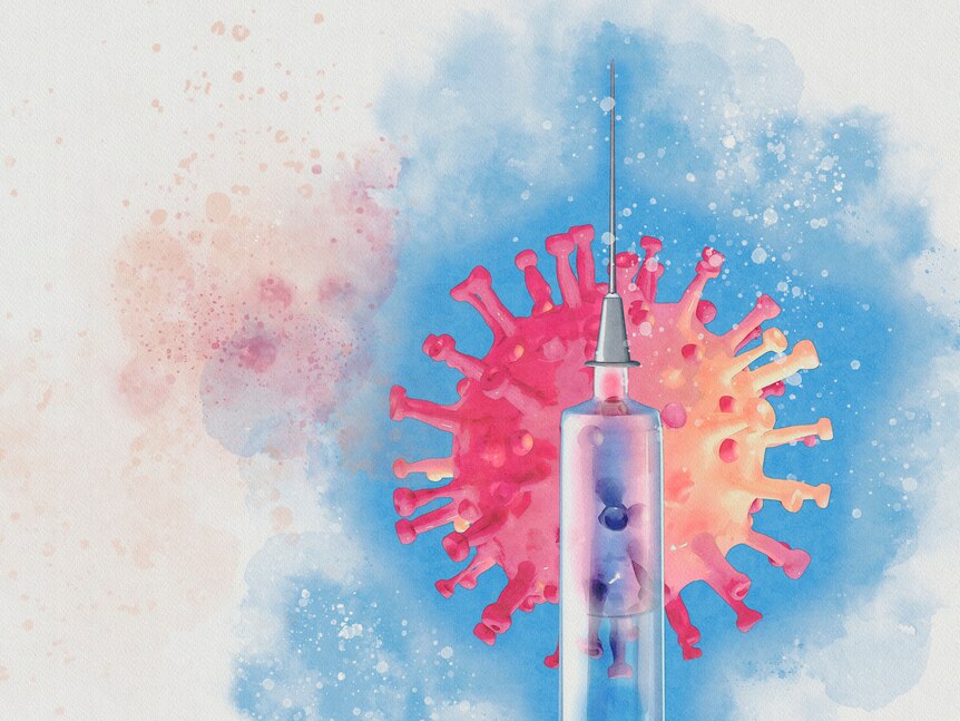Illustration of a needle and coronavirus