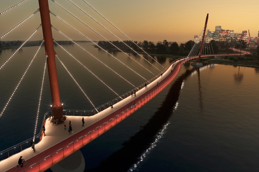 Designs for Perth's new $100m pedestrian bridge spruik 'digital canvas'  light displays across Swan River - ABC News