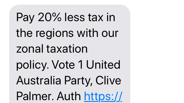Text sent to voters from the United Australia Party