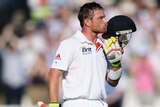 Solid knock ... Ian Bell celebrates his century during day one