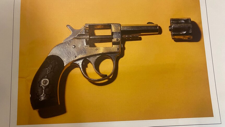 An image of a revolver used as police evidence.