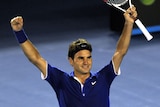 Federer celebrates semi win