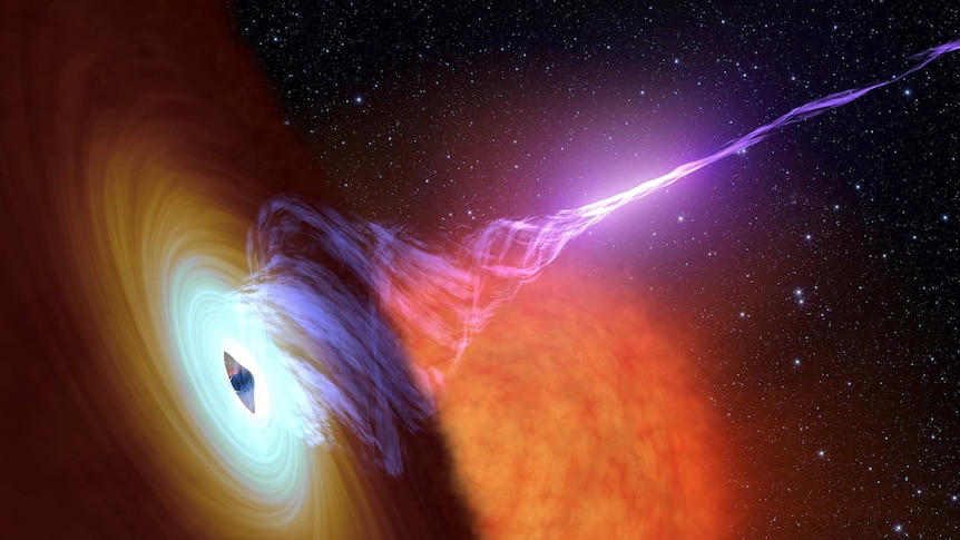 A black hole and its accretion disc.