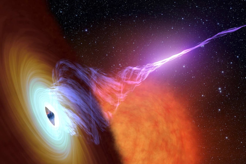 A black hole and its accretion disc.