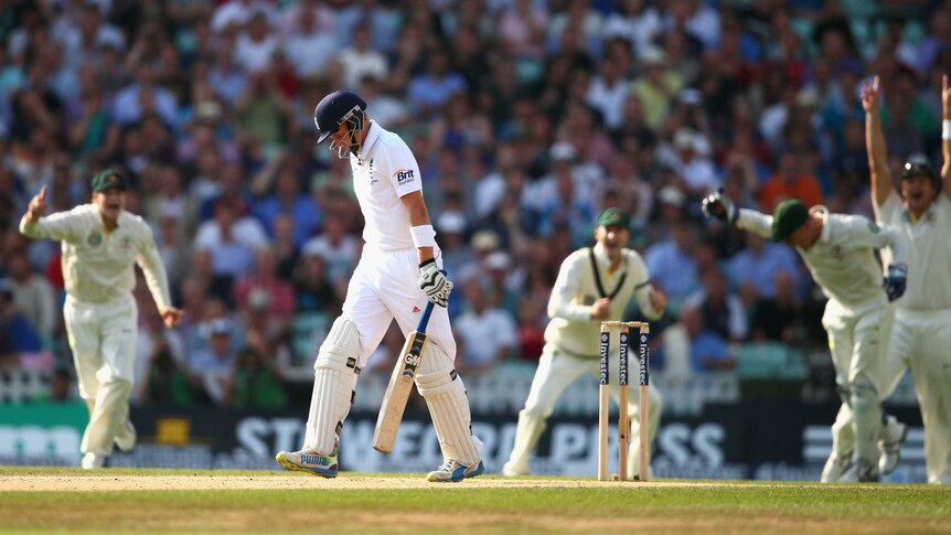 Joe Root departs after falling victim to Ryan Harris