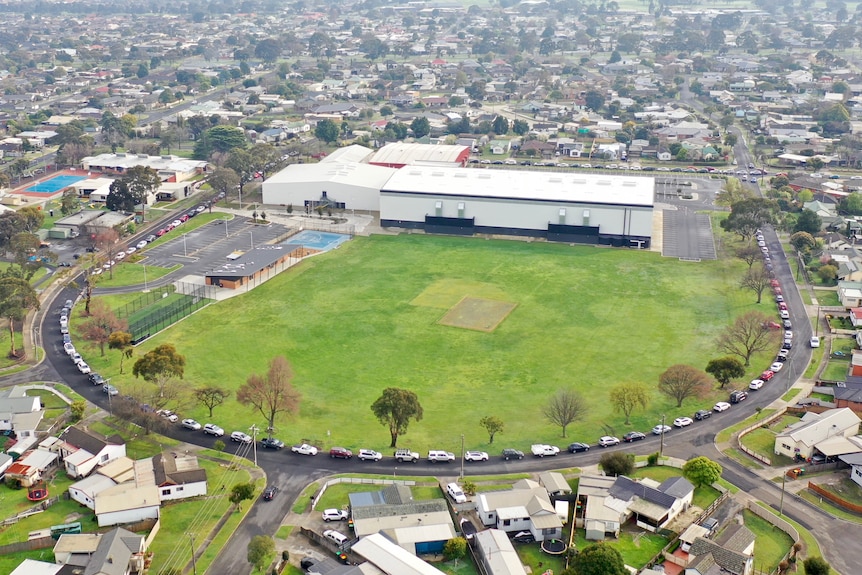 Aerial view of a sports ground.