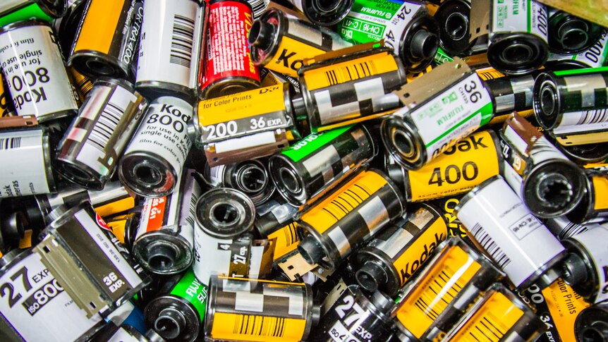 Dozens of empty film canisters.