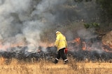 An RFS firefighter lights a controlled burn on a containment line.