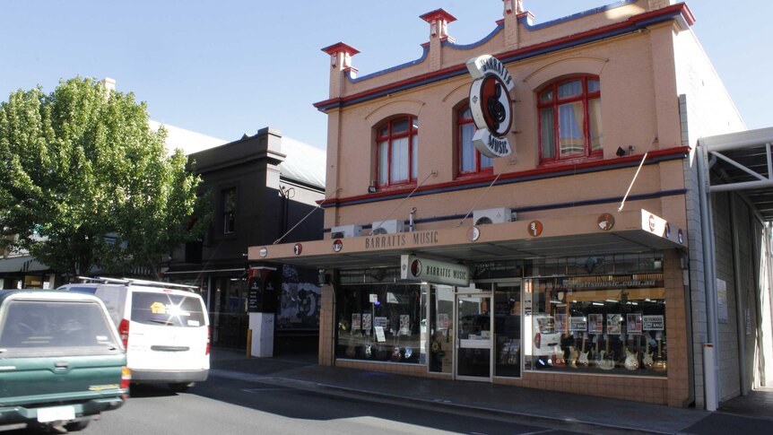 A peach-coloured building in Launceston.