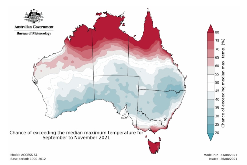 map showing red at the top and bottom of Australia