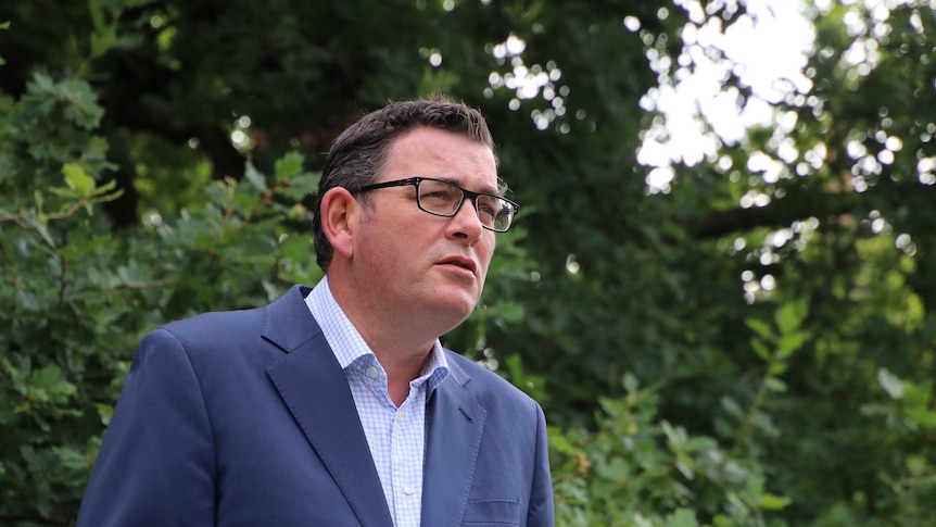 A picture of Daniel Andrews taken at an outdoor press conference.