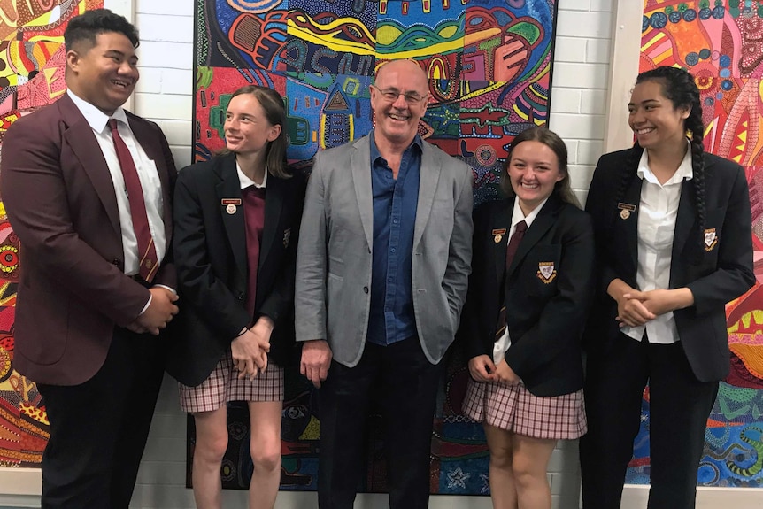 Ted Noon, principal of Ashcroft High School, with students.