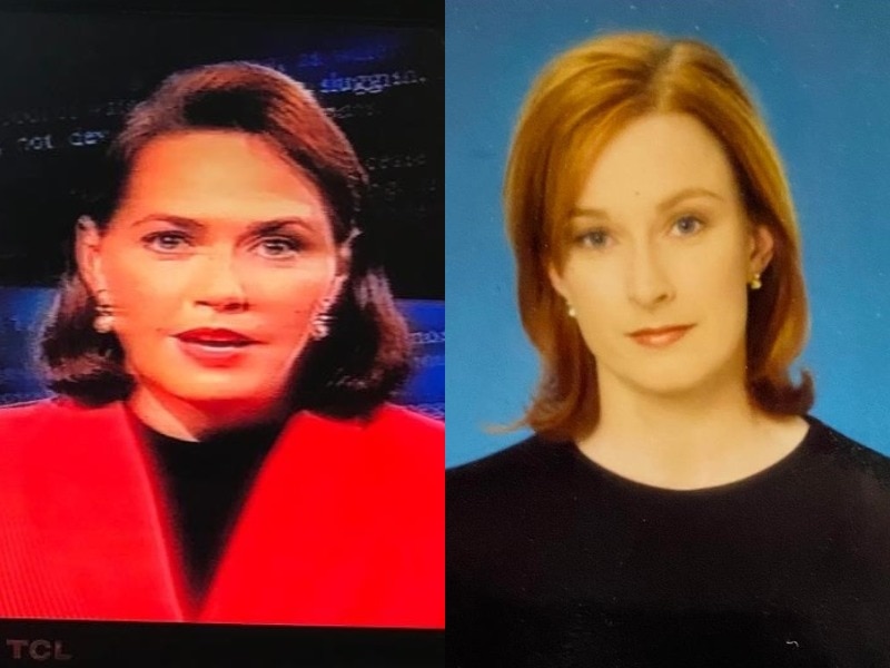 Composite image of faces of two women in TV studios.