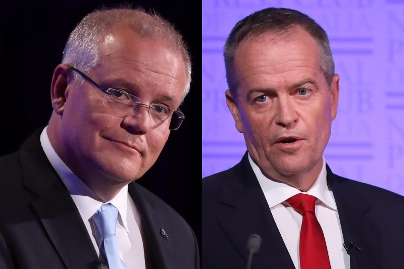 A photo composite of Scott Morrison and Bill Shorten