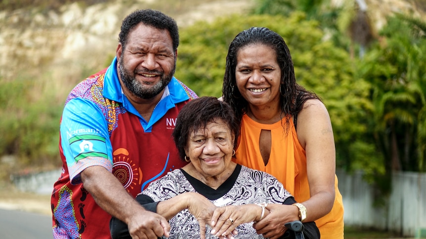 A group shot of Lorraine Ross in the centre, with her son Randal on the left and daughter Nicole on the right.