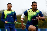 Israel Folau and Scott Sio work out at Wallabies training