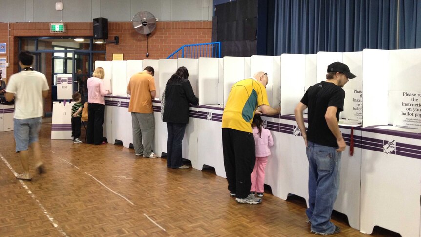People vote at Gordon Primary School in Canberra.
