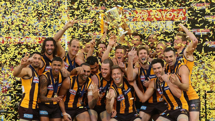 Hawthorn celebrates with the premiership cup