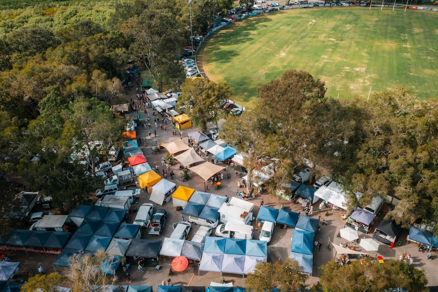 Aerial view of large produce market