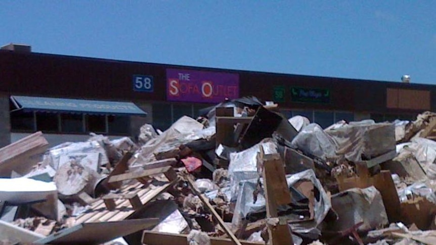 Rubbish piles up at Sumner Industrial Estate in Sumner Park in the wake of the Brisbane floods