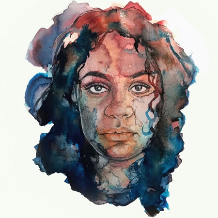 A watercolour painting of Miiesha's face on the cover of Nyaaringu