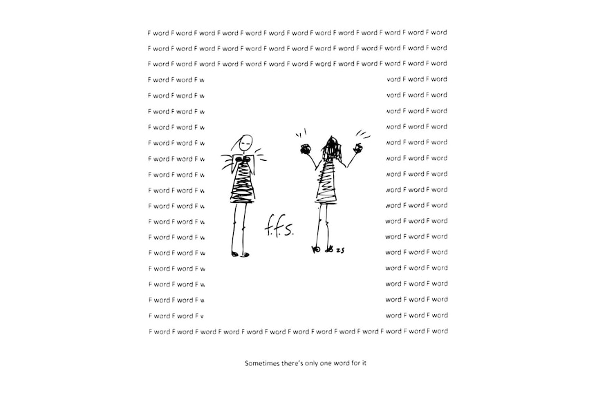 Two stick figures, one shaking their fists, surrounded by 'F word F word' repeated