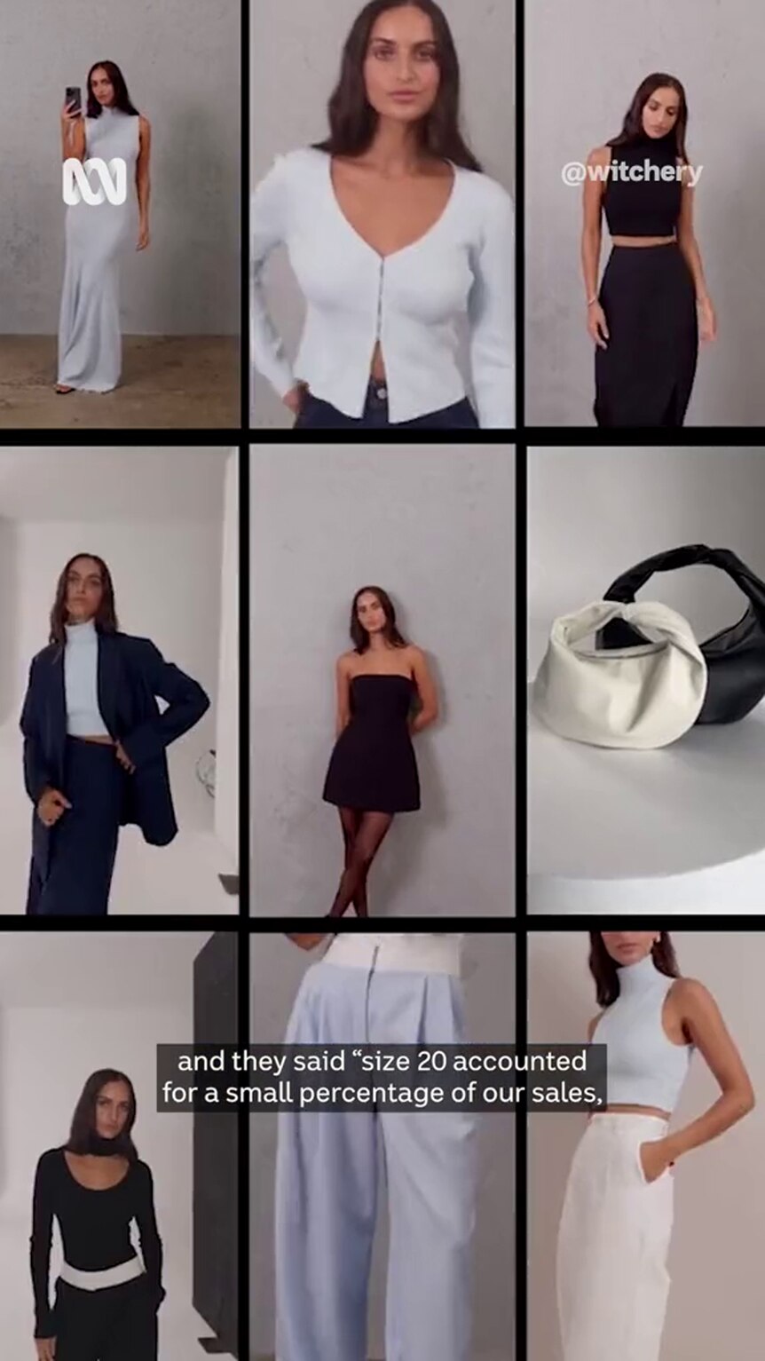 A composite image shows nine pics a selection of fashion items, some modelled on women 