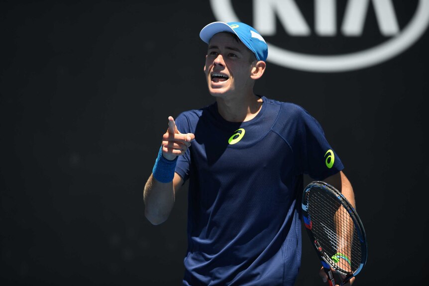 Alex De Minaur reacts at the Australian Open