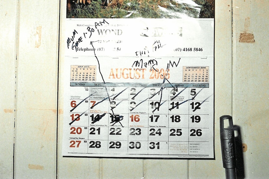 Time of death marked on a wall calendar
