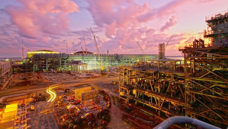 The sun rises at Inpex's Ichthys LNG site at Bladin Point near Darwin.