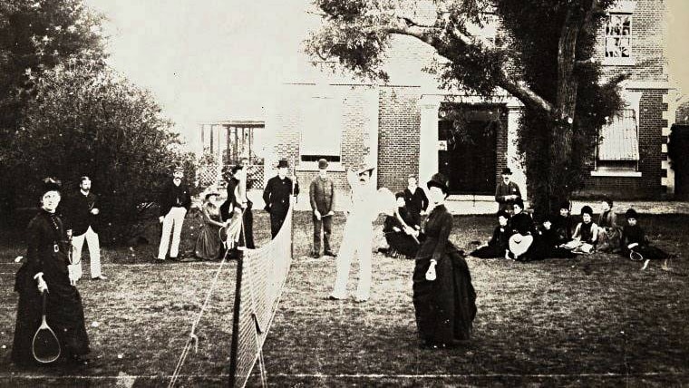 Tennis at Cambray, Anthony O'Grady Lefroy and family, cnr. St. George's Terrace and Mill Street, Perth, ca. 1860.