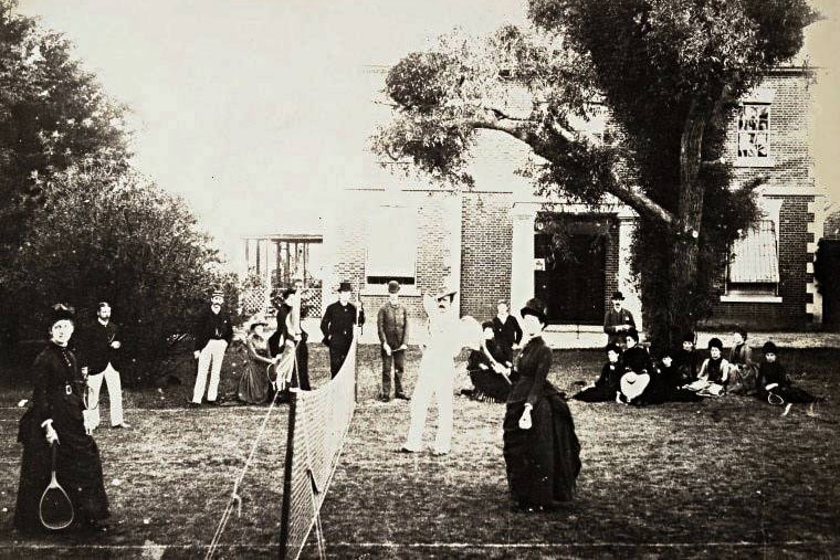 Tennis at Cambray, Anthony O'Grady Lefroy and family, cnr. St. George's Terrace and Mill Street, Perth, ca. 1860.