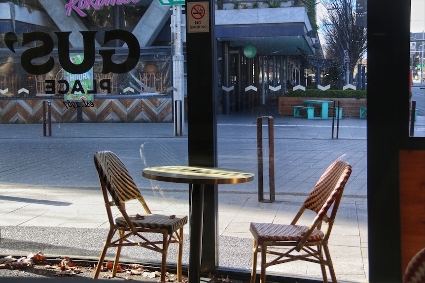 An empty restaurant in Canberra's city centre.