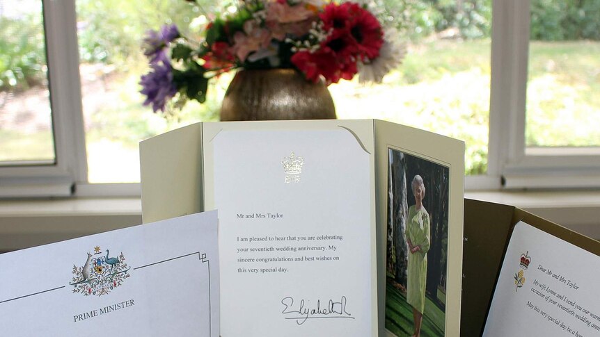 Congratulatory 70th wedding anniversary messages from the Queen, Governor-General and Prime Minister.