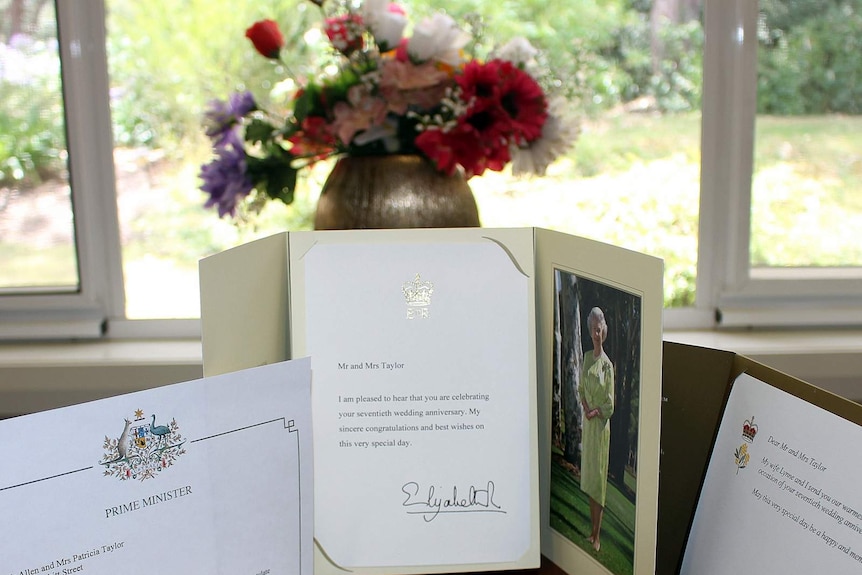 Congratulatory 70th wedding anniversary messages from the Queen, Governor-General and Prime Minister.