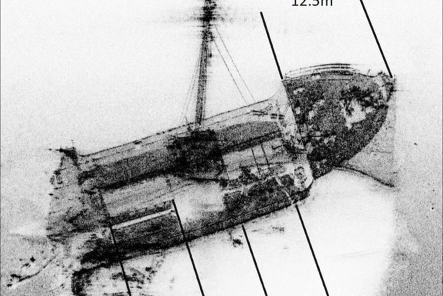 A black and white scan of the Montevideo Maru. 