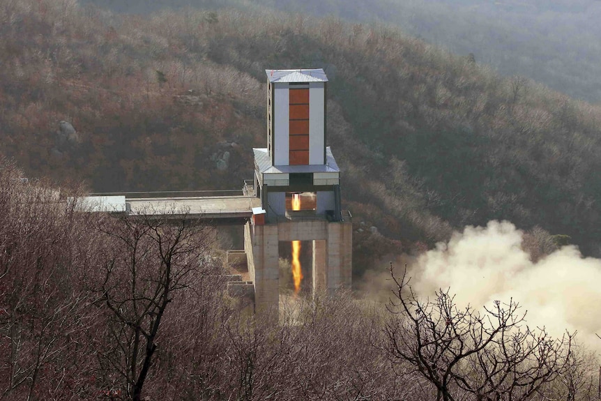 A new engine for an ICBM is tested at a test site in North Korea